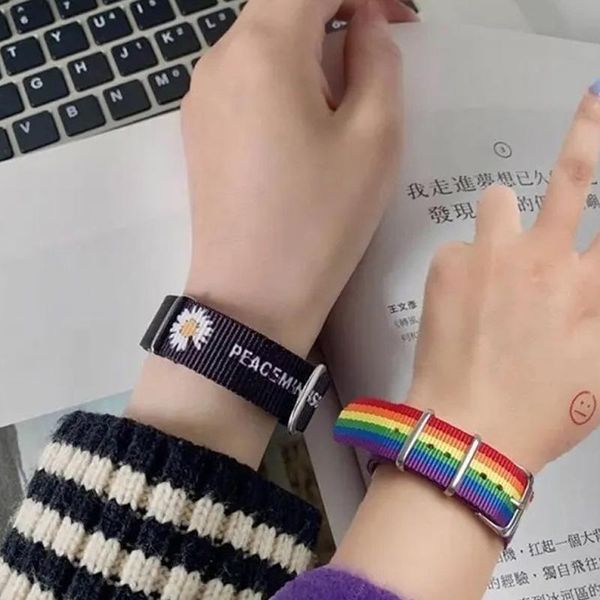 

link, chain fashion rainbow color couple bracelet simple small daisy girlfriend gift ladies girl party jewelry, Black