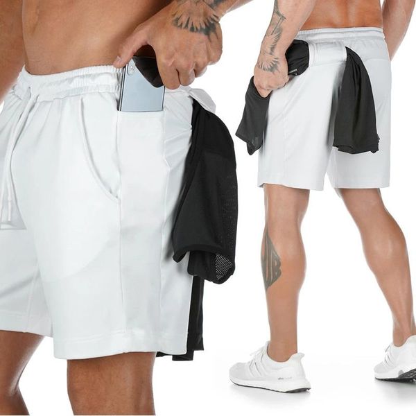 

men's shorts mens workout quick drying swimsuit beach short for running pocket gym jogging fitness sweatpant activewear, White;black