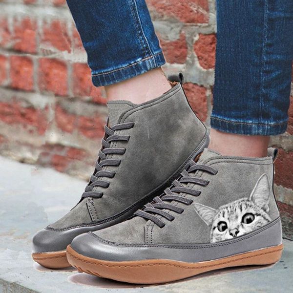 

boots comfortable flat ankle women custom round toe lace-up mid-cut snow, Black