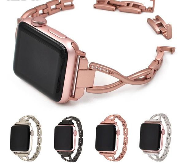 

watch bands metal x-shaped diamond suitable steel belt, Black;brown