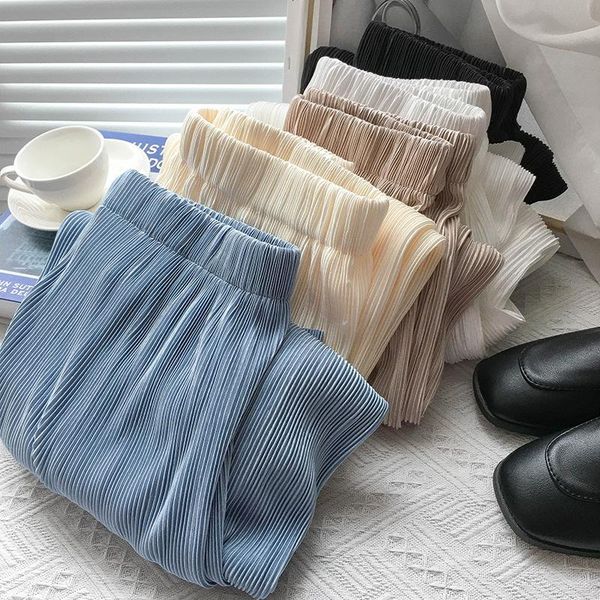 

women's pants & capris bohemian pleated women spring summer comfortable elegant long wide leg plus size 5xl 7xl ice silk trousers, Black;white