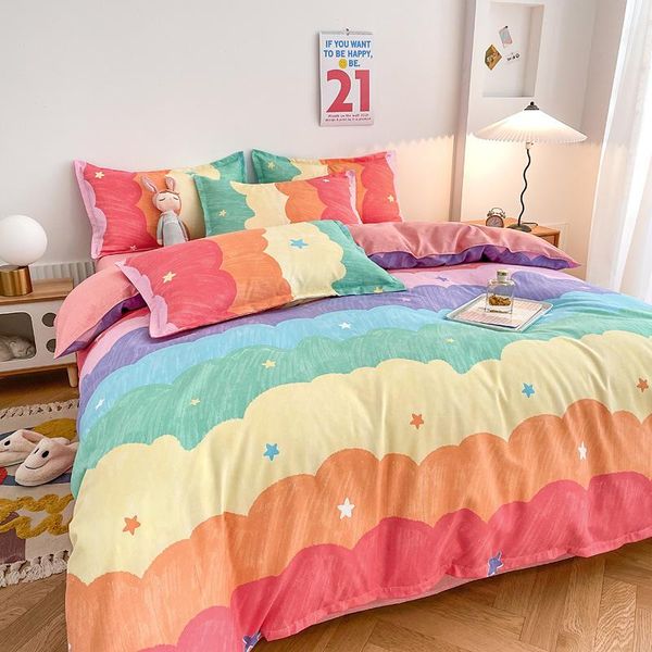 

bedding sets simple thick bedroom four-piece student dormitory fresh sheets quilt cover three-piece pillowcase machine washable