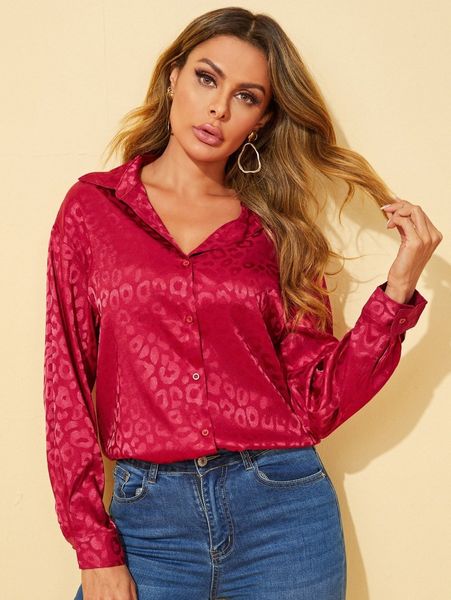 

button front leopard satin t1pr#, White
