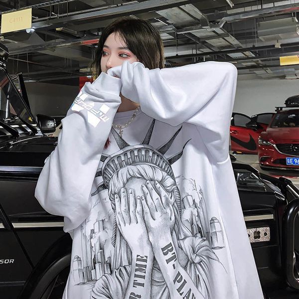 

hip-hop sweatshirt harajuku v-neck 2021 women spring and autumn plus size hoodie korean loose couple letter pullover, Black