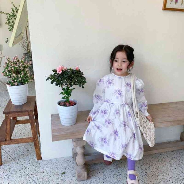 

korean style baby girls retro floral dresses spring toddler kids cute princess clothing long sleeve for girl 210615, Red;yellow