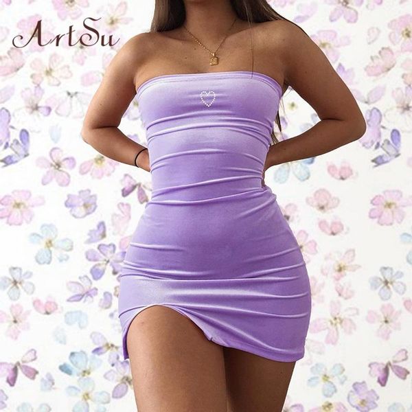 

casual dresses rhinestone heart strapless mini bodycon dress women side slit skinny dres neon green velvet club asdr60225, Black;gray
