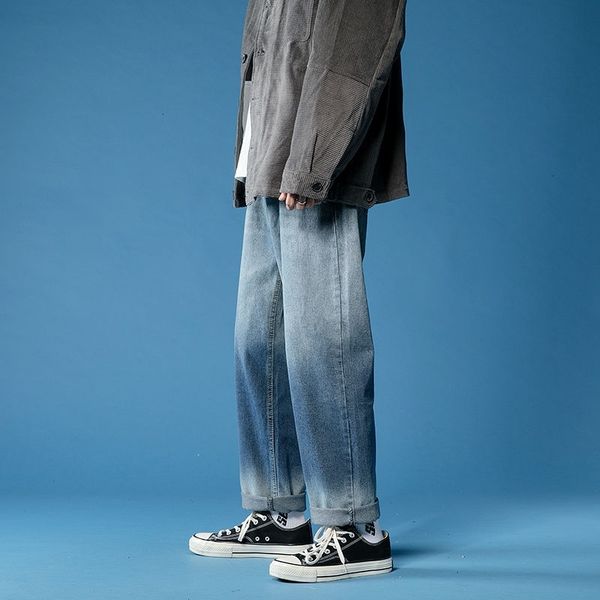 

men's jeans gradient fashion retro casual wide-leg men streetwear wild loose korean hip-hop denim trousers mens -2xl kjnw, Blue