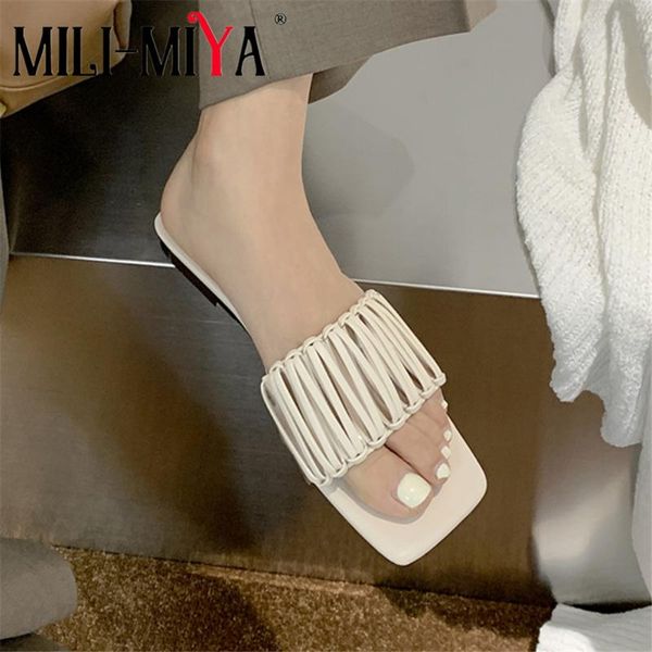 

sandals mili-miya arrival women microfiber slip on solid color square toe fashion design casual summer shoes size 34-43, Black