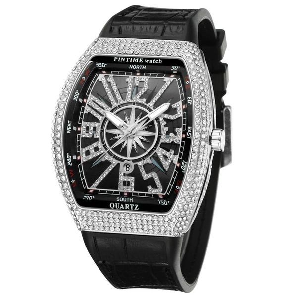 

wristwatches pintimebig dial diamond men watches creative watch military clock hip hop reloj hombre relogio montre homme, Slivery;brown