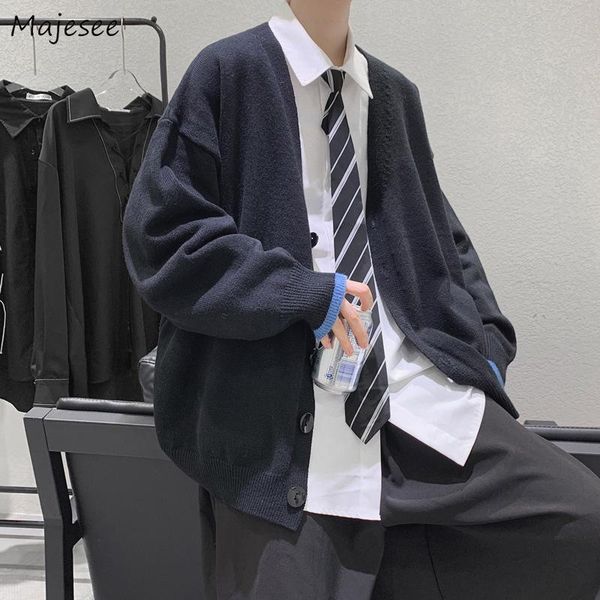 

men's sweaters men cardigan spring solid all-match male streetweater loose comfortable preppy style trendy single breasted design casua, White;black