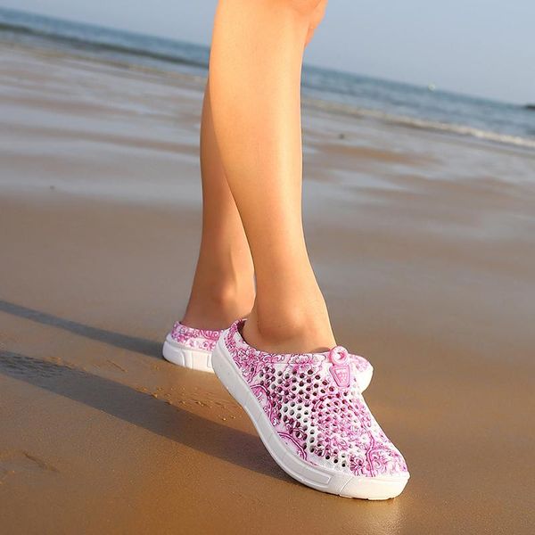 

summer slides women beach slippers floral print breathable mesh shoes women's sandals flip flop massage slippers plus size, Black