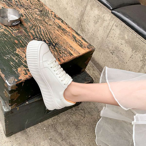 

shoes xiaobai casual women's early spring 2021 new round head thick soled leisure sports flat bottom lace up board biscuit 1qp4 zv2q, Black