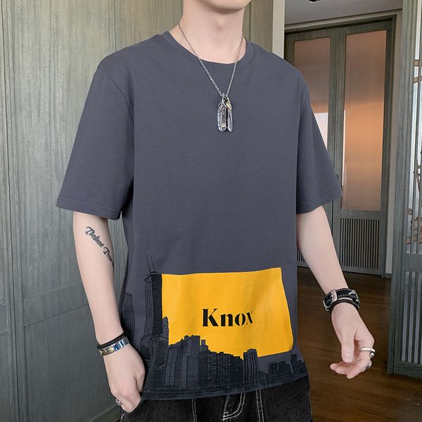 

cake 2021 summer new bf style student korean fashion t-shirt men's loose cotton versatile simple, White;black