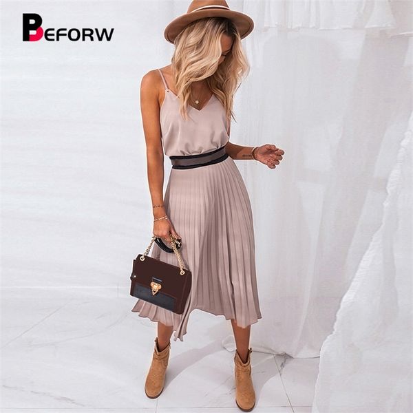 

women summer dress spaghetti strap dress v-neck pink female pleated midi dress casual office ladies party dresses 210309, Black;gray