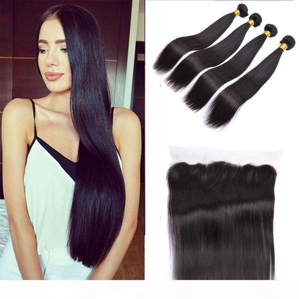 

mink brazilian virgin hair with closure brazilian straight hair with closure ear to 13x4 ear lace frontal closure with bundles, Black;brown