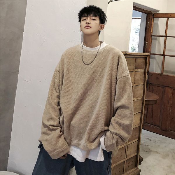

2021 new spring men's cotton loose clothes hoodies pullover high-quality coats casual round collar solid color sweatshirt size m-xl d3n, Black