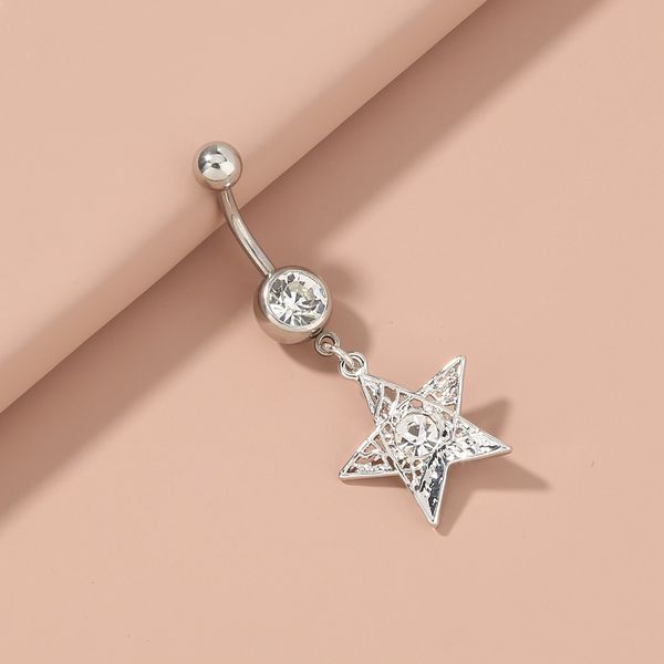 

fashion zircon ring decoration female pentagram simple stainless steel navel nail, Silver