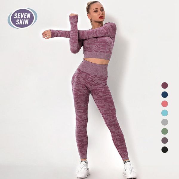 

seven skin 2pcs/set women seamless yoga sets high waist running leggings sport yoga shirts gym fitness sportswear clothing suits, White;red