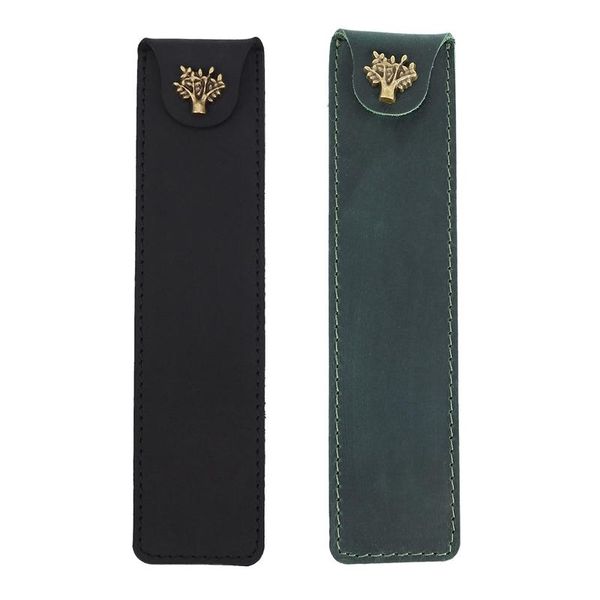 

pencil bags 2x leather pen pouch holder single bag with snap button for rollerball fountain ballpoint pen-black & green