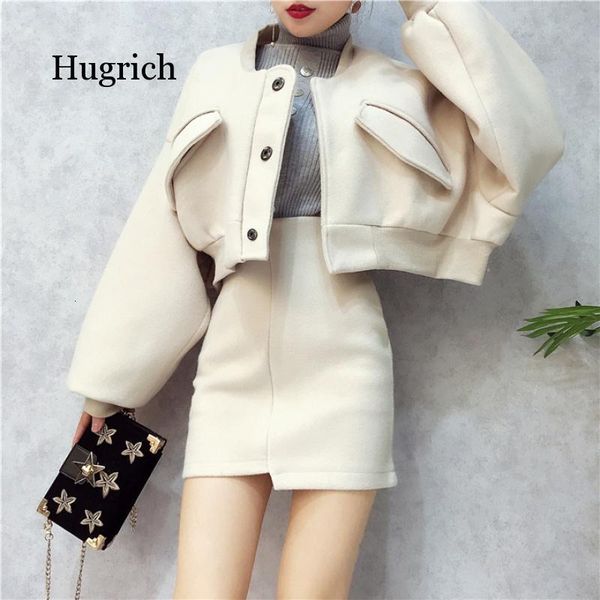 

2021 bat sleeve woolen short loose autumn spring jacket with skirt women high waist irregular streetwear coat female cloak tunic, Black;brown