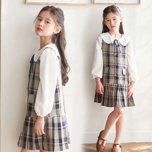 

new girls' dress spring 2021 children's wear korean chiffon + vest skirt two piece set, White