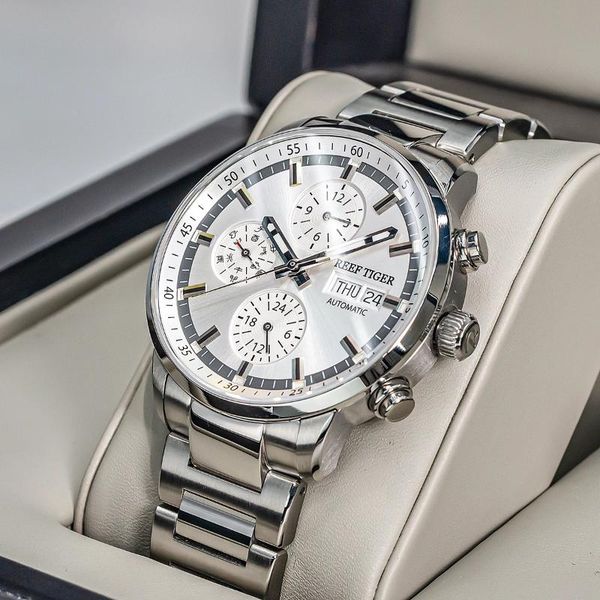 

wristwatches reef tiger/rt 2021 waterproof 100m diving sport watch men mechanical automatic luxury full steel sapphire watches, Slivery;brown