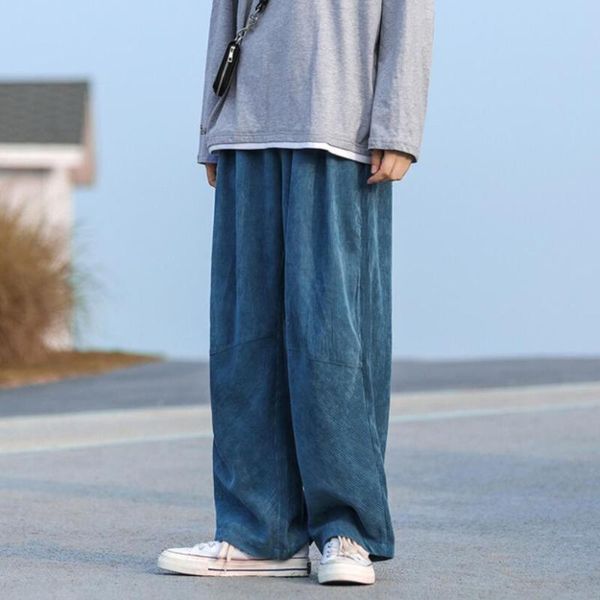 

men's pants men corduroy harajuku wide leg 2021 overalls mens japanese streetwear sweatpants male korean casual joggers w33, Black