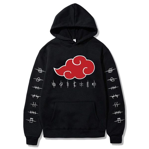 

men's hoodies & sweatshirts anime akatsuki cloud symbols printed hooded men women harajuku streetwear pullovers oversized hoody, Black