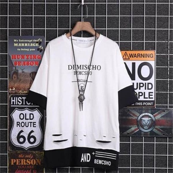 

2021 new short-sleeved trend korean three-quarter style student five-point sleeve half-sleeve t-shirt q6vh, White;black