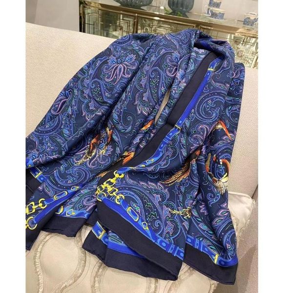 

scarves navy prints 100% silk scarf wraps women luxury shawl foulard, Blue;gray
