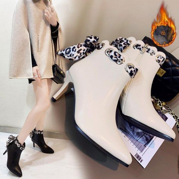 

boots 2021 women's ankle leather shoes metal buckle women crystal high heels platform ladies short, Black