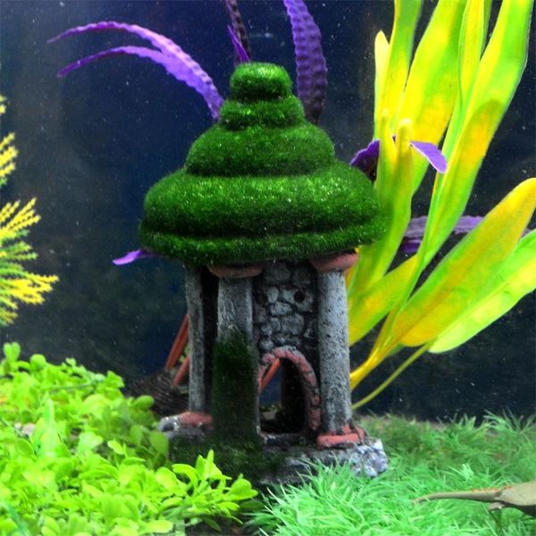 

decorations 6.8" saim resin ancient tower with moss aquarium fish tank landscape ornament acuario house decorative