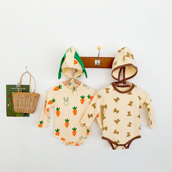 

rompers 8608 ins korean baby climbing clothes romper autumn fashion children's lovely carrot cartoon bear boys girls, Blue