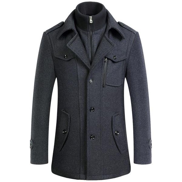 

men's wool & blends 2021 thick double collar woollen coat man, Black