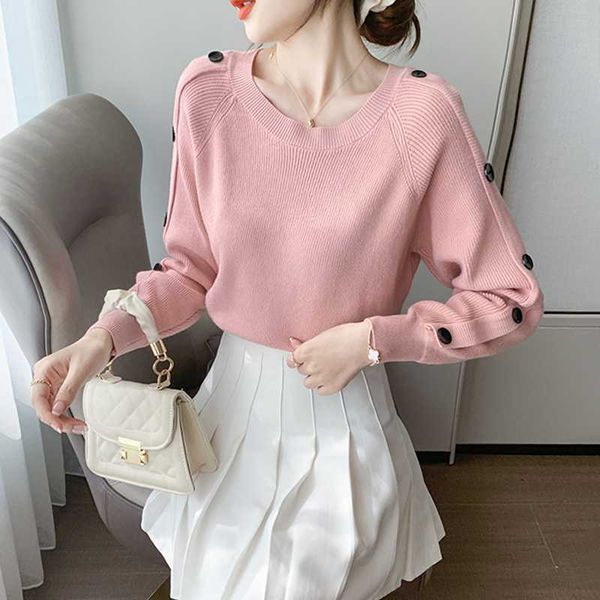 

women's sweaters 2021 autumn and winter fashion button loose pullover temperament sweater bottoming shirt women, White;black