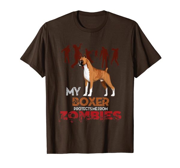 

My Boxer Protects Me From Zombies Funny Hallloween T-Shirt, Mainly pictures