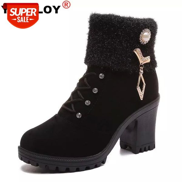 

high heel winter shoes women winter boots fashion women's high heel boots plush warm fur shoes ladies brand ankle crystal #vd6v, Black