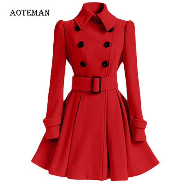 

autumn winter coat women vintage slim double breasted woolen jackets female elegant long warm white coat casaco feminino 201006, Black