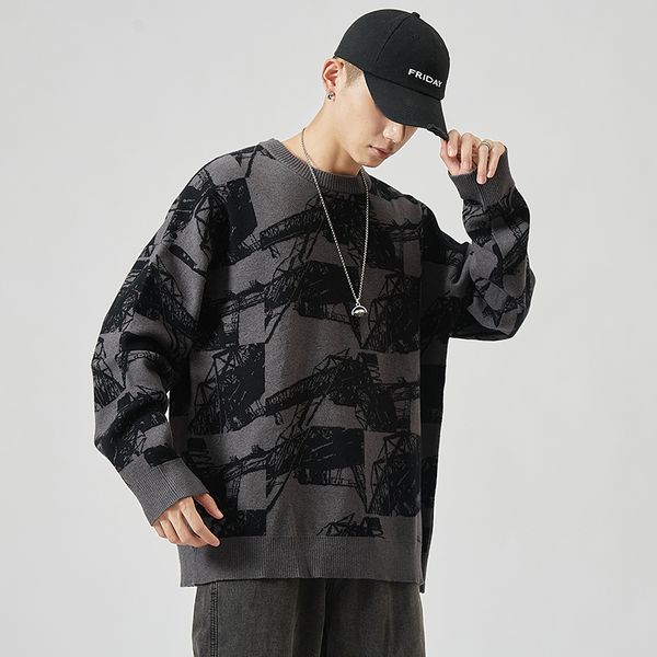 

2021 new sweaters men's long sleeves autumn print knitted o-neck plus 5xl 8bai, White;black