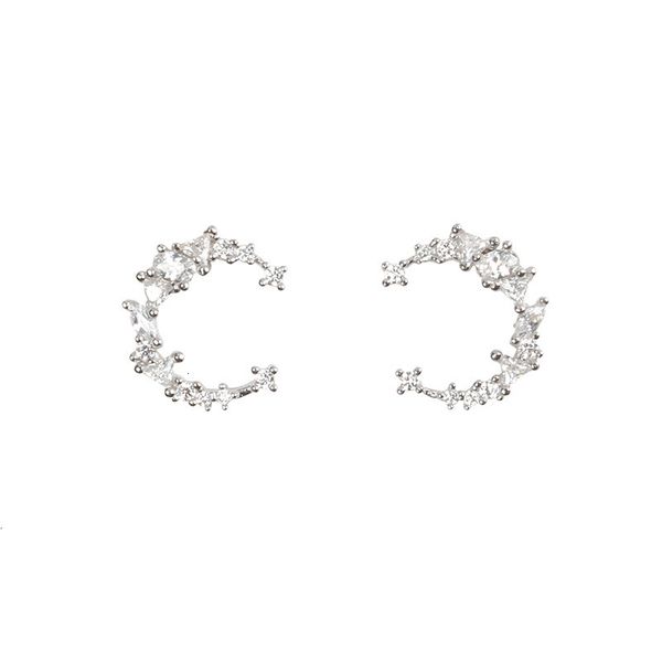 

s925 sterling silver with flash zircon irregular earrings creativity temperament wild personality moon earrings for female, Golden;silver