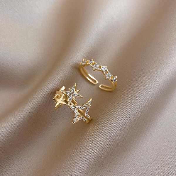 

wedding rings five-pointed star ring female zircon open-mouth for women ins fashion niche internet celebrity fahion jewelry, Slivery;golden