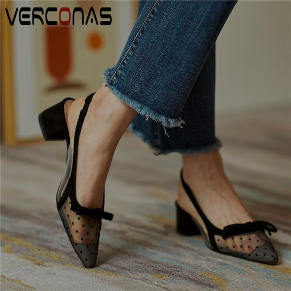 

dress shoes verconas 2021 sweet woman sandals pumps arrival butterfly-knot wave point pointed toe square high heeled, Black