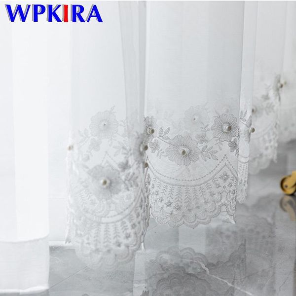 

curtain & drapes solid white lace pearl embroidered tulle in living room girls bedroom modern window screen sheer voile rideaux m189h