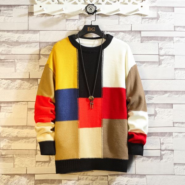 

2021 new fashion classic o-neck patchwork christma sweater men's oversize pull -5xl long sleeves pullover for autumn spring winter rjd, White;black