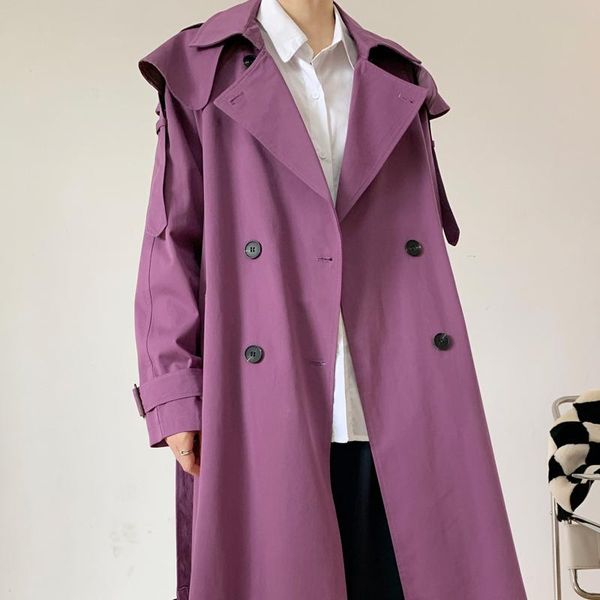 

women's trench coats autumn chic office lady elegant midi coat double breasted belt slim solid windbreaker korean casual long sleeve ou, Tan;black