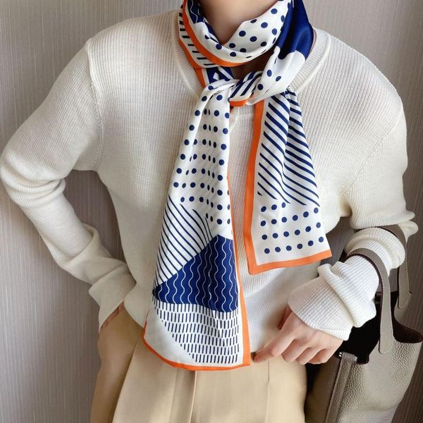 

scarves hijab silk scarf women fashion dot striped print long advanced feeling lady hair band foulard neckerchief female bandana shawl, Blue;gray