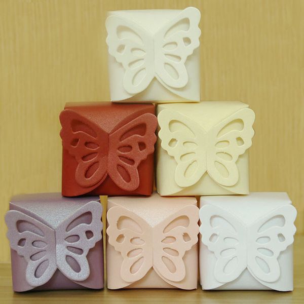 

favor holders butterfly wedding candy boxes square paper party gift boxes purple pink white yellow red creamy