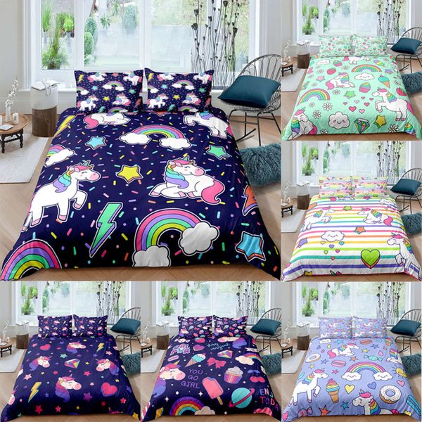 

lovely cartoon unicorn bedding set  size 3d printed duvet cover comforter bed cover set bedcloth quilt set multiple size