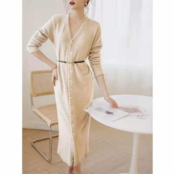

casual dresses 2021 fashion ladies french knitted long sleeve dress design niche temperament western-style women's, Black;gray