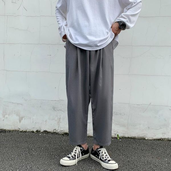 

men's pants summer drape suit korean fashion loose straight casual harajuku streetwear wild ankle-length men, Black